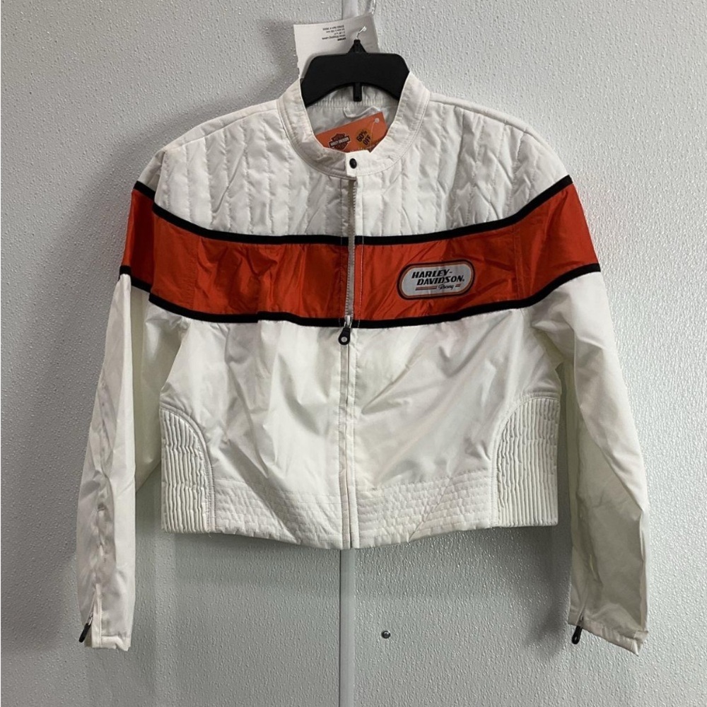 NWT Harley-Davidson Women’s Racing Jacket Size Large White Orange Zip Up